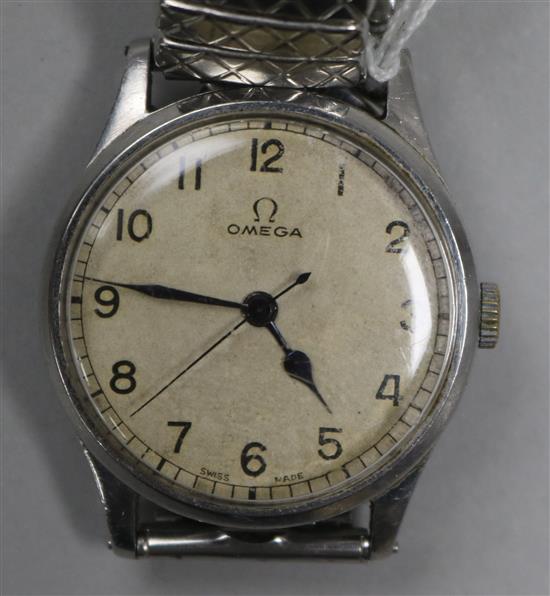 A gentlemans early 1940s steel Omega manual wind wrist watch,